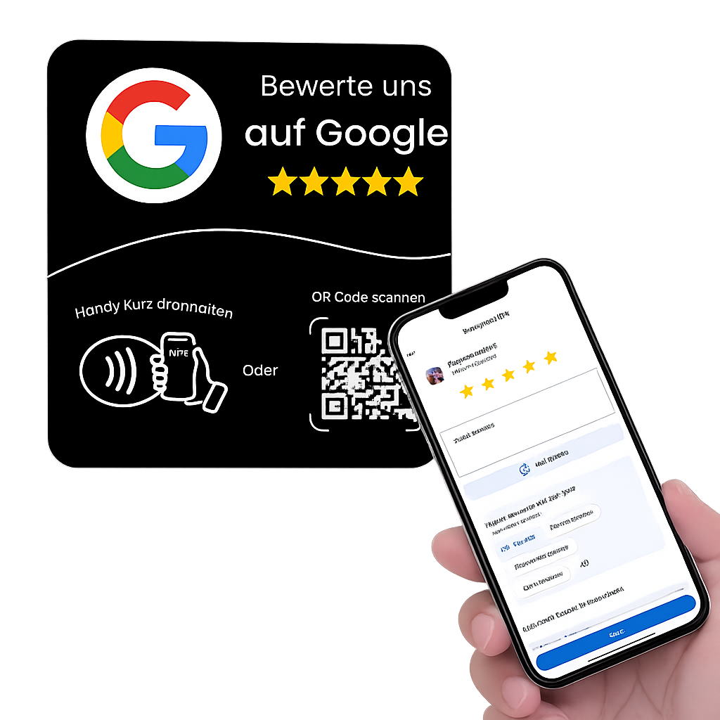 Kunde hält Handy an die Plakette